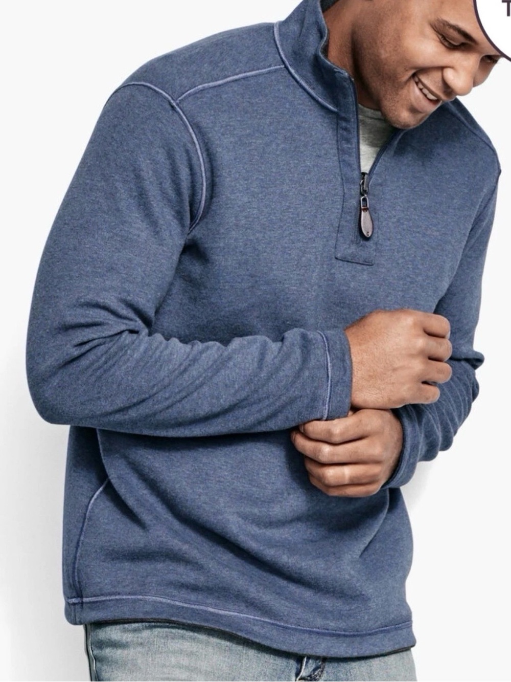 Johnston & Murphy Reversible Quarter Zip Pullover Sweater Mens XL Blue/Grey NWOT